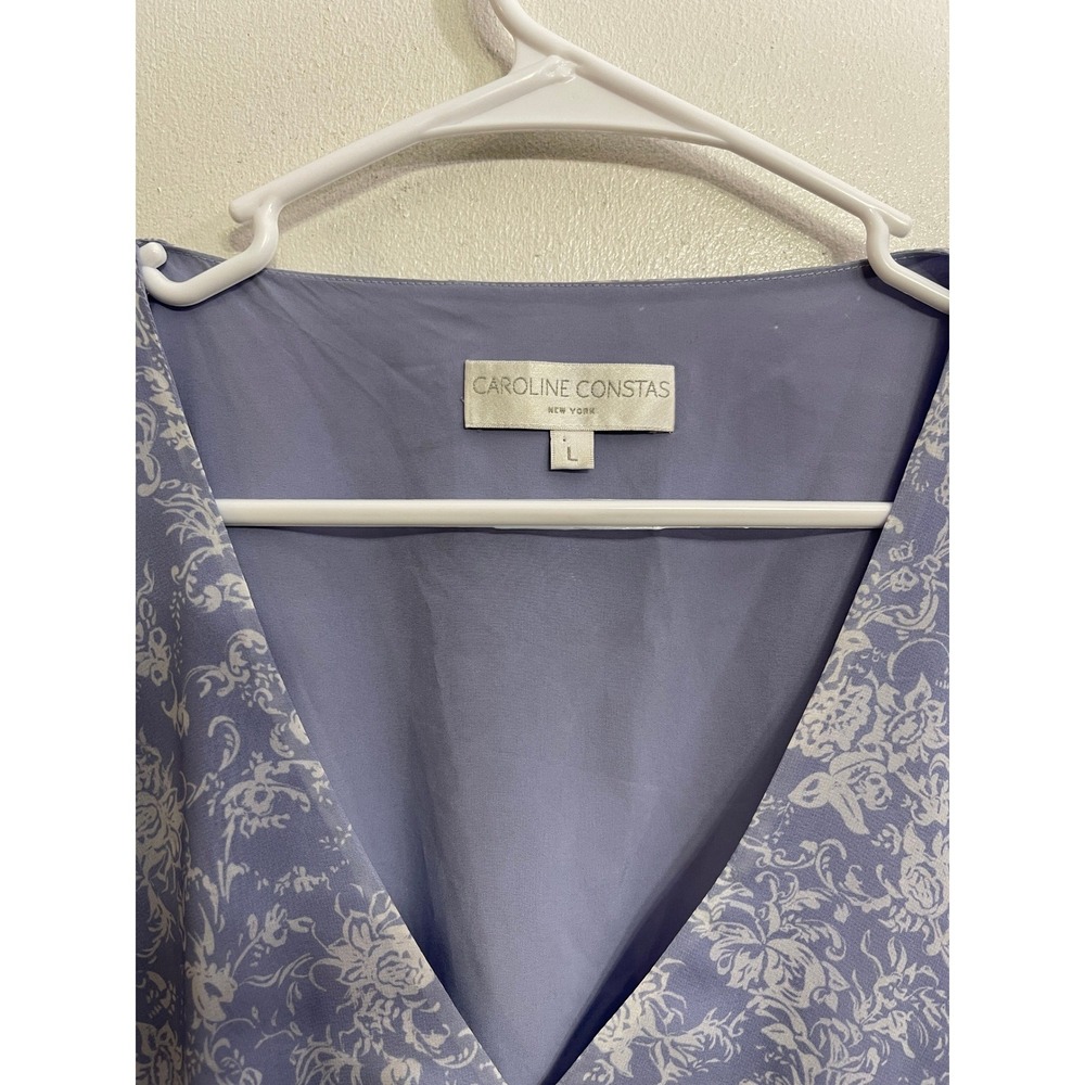 Caroline Constas Floral Mini Dress Blue Ruffle Long Sleeve Cottagecore Boho L - Picture 3 of 4